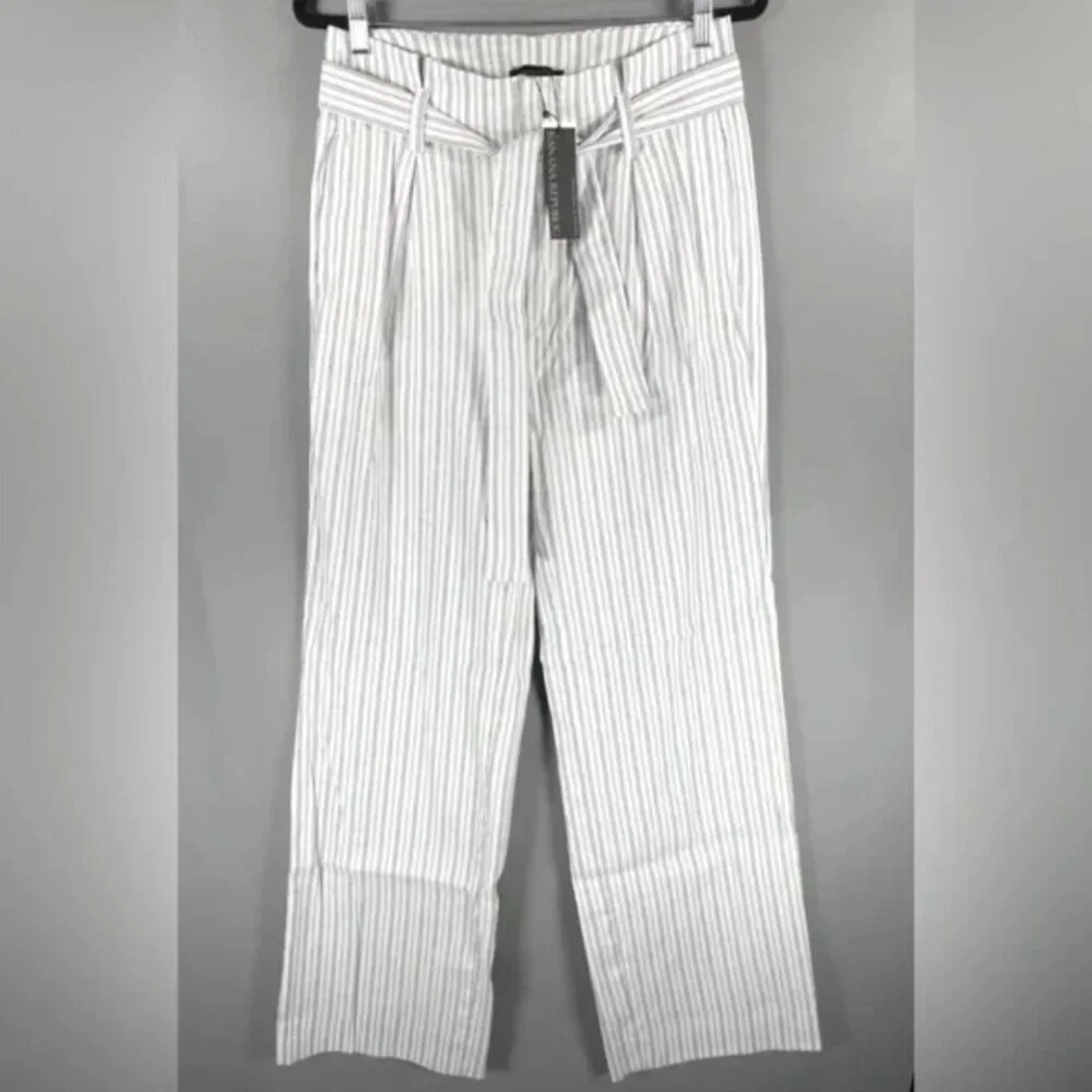 NWT BANANA REPUBLIC LINEN‎ Blend High Rise Tie Waist Flattering Pants Pockets 8L